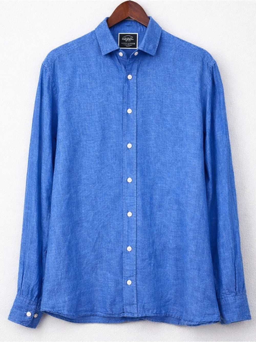 Charles Tyrwhitt Blue Linen Shirt Slim Fit M Lightweight Summer Button Up